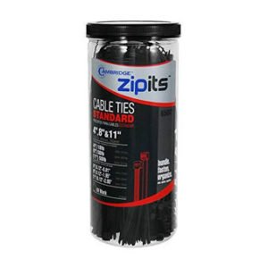 Cambridge ZipIts Cable Tie Kit 650 Pack Assortment of 4-in, 8-in, 11-in Self Locking UV Resistant Black Zip Ties